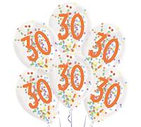 Amscan 9909839 - Globos de látex con forma de número 30, 6 unidades, aprox. 27,5 cm, con relleno, globos con números, para cumpleaños, decoración, regalo, para edad