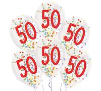 Amscan 9909841 - Globos de látex con forma de número 50, 6 unidades, aprox. 27,5 cm, con relleno, globos con números, cumpleaños, decoración, regalo, para edad