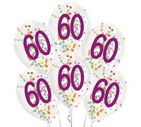 Amscan 9909842 - Globos de látex con forma de número 60, 6 unidades, aprox. 27,5 cm, con relleno, globos con números, para cumpleaños, decoración, regalo, para edad