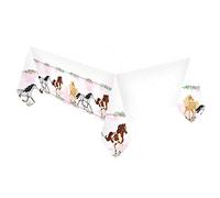 amscan 9909877 - Mantel de plástico con diseño de Caballo, tamaño 120 x 180 cm, Color Blanco con Flequillo, decoración de Mesa, cumpleaños Infantil, Fiesta temática