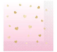 Amscan 9911830 - Servilletas de almuerzo con estampado en caliente con corazón rosa para fiesta de primer cumpleaños, paquete de 16