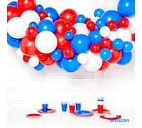 Amscan 9912380 amscan 9912380 - Kit de guirnalda de arco de globos de látex rojo, blanco y azul, 78 piezas