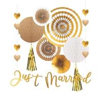 amscan 9913247 Just Married - Juego de 9 Piezas con decoración para Colgar