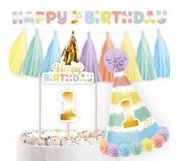 amscan 9913414 - Set de Fiesta de 1er cumpleaños Arco Iris 4 Piezas