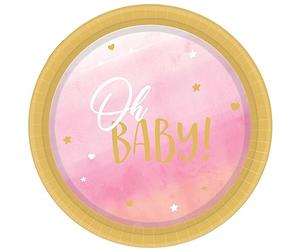 amscan 9913896 Oh Baby Girl - Juego de 8 platos redondos de papel para cumpleaños (23 cm)