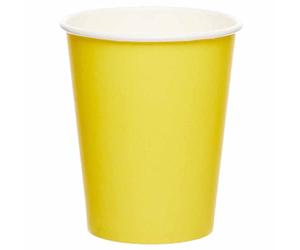 amscan 9915403-205-66 - Vasos de papel reciclables ecológicos para fiestas, color amarillo, paquete de 8