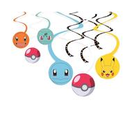 Amscan 9917110 - Decoraciones colgantes de remolino para fiesta de cumpleaños de Pokémon para niños, paquete de 6