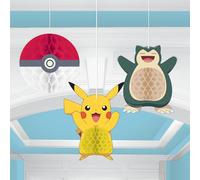 amscan- Pikachu Decoraciones colgantes de panal de abeja con licencia oficial de Pokémon para fiestas de cumpleaños infantiles, paquete de 3, Multicolor (9917119)