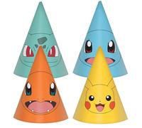 Amscan 9917126 - Sombreros de cono de fiesta de cumpleaños para niños Pokémon con diseños surtidos, paquete de 8
