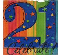 Amscan A Year To Celebrate Happy Birthday 21st Celebration Beverage Party Napkins, 5 x 5, Multicolor by Amscan