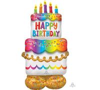Amscan 4244911 - Globo foil tarta de cumpleaños, tamaño aprox. 130 cm, globo AirLoonz multicolor, se puede llenar con helio o aire, regalo, decoración, cumpleaños, tarta, feliz cumpleaños