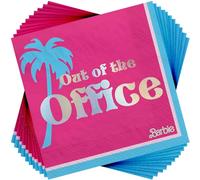 amscan Barbie - Servilletas para bebidas con estampado en caliente para fuera de la oficina, Malibu Beach, 16 unidades, 5 pulgadas, 3 capas