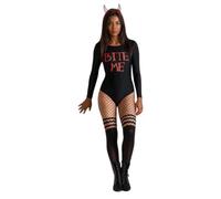 amscan Bite Me - Body de manga larga para mujer, color negro, talla 8-10, 1 unidad (paquete de 1)