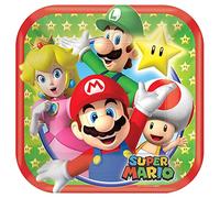 Amscan Platos Cuadrados de Papel con Tema de Super Mario, 18 cm, 8 Unidades. (541554)