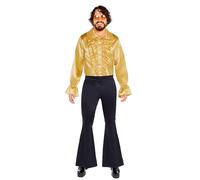 amscan 9918524 - Camisa de satén dorado de los años 70 para hombre, talla de pecho: 106,7 cm