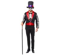 amscan - Chaqueta y sombrero del Día de los Muertos para adultos, disfraz de Halloween para hombre, talla: M - XL, multicolor, M