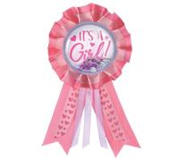 amscan Cinta blanca y rosa It's A Girl Shaker Award - 5.5 x 3.15 pulgadas | Material de tela vibrante - Perfecto para baby showers y anuncios de nacimiento, 1 unidad.