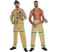 Amscan Conjunto de disfraz de bombero marrón para hombre, talla pequeña (36-38), ajuste cómodo, ideal para Halloween, cosplay, eventos temáticos y más