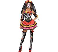 amscan- Day of The Dead Costume-Size 8-10-1 Pc Halloween Disfraz de señorita Sexy para el día de los Muertos, Talla 8 - 10 - 1 Unidad, Multicolor, Mujeres: 8-10 (844569)