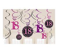 amscan- Decoraciones colgantes de remolino rosa brillante para cumpleaños número 18 (12 piezas), 1 paquete, Color, 46 (9900581)