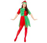 amscan Disfraz básico de elfo para mujer M/L (verde/rojo, talla del Reino Unido: medio/grande)