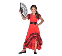 amscan Disfraz de flamenco español rojo y negro para niñas de 3 a 14 años, rosso, 12-14 años
