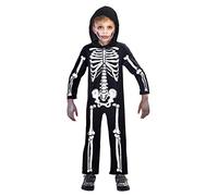 amscan - Disfraz infantil de esqueleto, estructura de hueso, carnaval, fiesta temática, Halloween, negro/blanco, 6-8 años