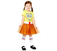 amscan-Disfraz Spongebob Vestido 4-6 años Niña Bob Esponja, ajedrez, color amarillo, (361-9909159_0194099030519)