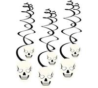 amscan Espirales Decorativos de Calaveras, 60 cm, Papel Negro/Blanco, 6 Unidades