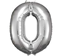 Amscan Globo gigante con el número 0 9906285, tamaño 66 x 88 cm, plateado, XXL, globo de helio, cumpleaños, aniversario, decoración de fiesta