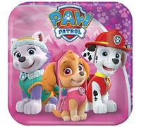 Amscan International- Platos de papel cuadrados rosas con tema de la Patrulla Canina, 18 cm, 8 unidades. (013051674687)