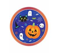 amscan- Platos de Papel Redondos de Halloween Friends - 8 Piezas, 23 Centimeters (9907443)