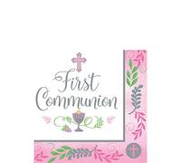 Amscan Servilletas para bebidas de comunión para niña, 5 x 5 pulgadas, rosa, paquete de 36