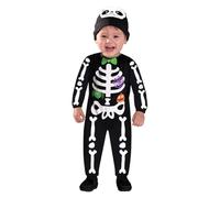 amscan- Tiny Skeleton Costume-Age Months-1 Pc Halloween Disfraz de Esqueleto pequeño, Edad de 3 a 6, 1 Unidad, dibujo animado, Color negro, 3-6 meses (9903877)