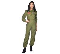 Amscan Traje de piloto de Combate para Mujer, Talla 12-14, Color Caqui Verde