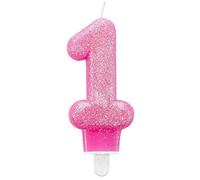 amscan- Vela numero con purpurina para tartas, Color rosa, 1 (9900761)