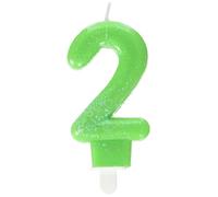 amscan- Vela numero con purpurina para tartas, Color verde, 2 (9900763)
