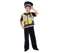amscan Vestido de policia para niño, color negro y amarillo, 3-4 años