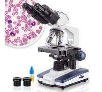 AmScope - Microscopio compuesto binocular 40X-2500X, LED, microscopio biológico de grado de laboratorio con etapa 3D para estudiantes y adultos - B120C-EUL