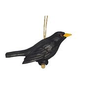 Amsel Negro tallado a mano, aprox. 10-12 cm, con colgador, pájaro de madera, pintado a mano, ojos de cristal, pájaros, nido de golondrina, trae Glück4260355039094