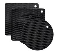 AMSGANK Salvamanteles de Silicona, 4 Piezas Sostenedor de Pote de Silicona Estera Antideslizante, Resistentes al Calor, Apto para Lavavajillas (2 Redondos 17,5 cm y 2 Cuadrados 18,5 cm, Negro)