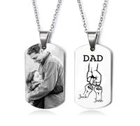 Amsgedhie Collar de acero inoxidable con chapa de identificación, chapa de identificación personalizada con foto/nombre, regalo de joyería conmemorativo para el Día del Padre (Nombre 3)