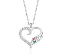 Amsgedhie Collar Personalizado con Piedra natal para Mujer - Colgante de Corazón Grabado con Nombre Collar Mamá, Regalo para Día de la Madre (B-Nombre 2)