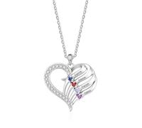 Amsgedhie Collar Personalizado con Piedra natal para Mujer - Colgante de Corazón Grabado con Nombre Collar Mamá, Regalo para Día de la Madre (B-Nombre 4)