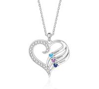 Amsgedhie Collar Personalizado con Piedra natal para Mujer - Colgante de Corazón Grabado con Nombre Collar Mamá, Regalo para Día de la Madre (B-Nombre 3)