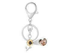 Amsgedhie llavero pequeño, girasol flor foto proyección llavero personalizado, Navidad, cumpleaños, Día de San Valentín, Día de la Madre, niñas damas regalo. (Plata)
