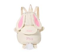 Amsgedhie Mochila Infantil Personalizada con Conejo, Mochila Pequeña con Nombre Grabado para Niños y Niñas, Regalo Escolar para Niños (Blanco)
