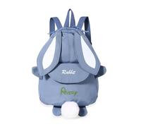 Amsgedhie Mochila Infantil Personalizada con Conejo, Mochila Pequeña con Nombre Grabado para Niños y Niñas, Regalo Escolar para Niños (Azul)