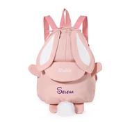 Amsgedhie Mochila Infantil Personalizada con Conejo, Mochila Pequeña con Nombre Grabado para Niños y Niñas, Regalo Escolar para Niños (Rosa)
