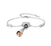 Amsgedhie Pulsera Personalizada con Proyector de Foto para Mujer Pulsera Infinita con Grabado para Mamá, Abuela o Novia Regalo para San Valentín Día de la Madre (B-Plata)